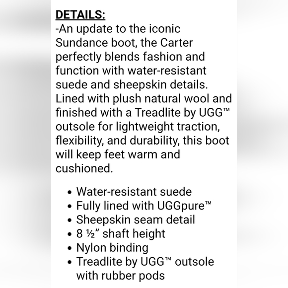 🔥UGG Carter Black Water-Resistant Suede Sheepskin Boots Size 7 - Picture 12 of 12